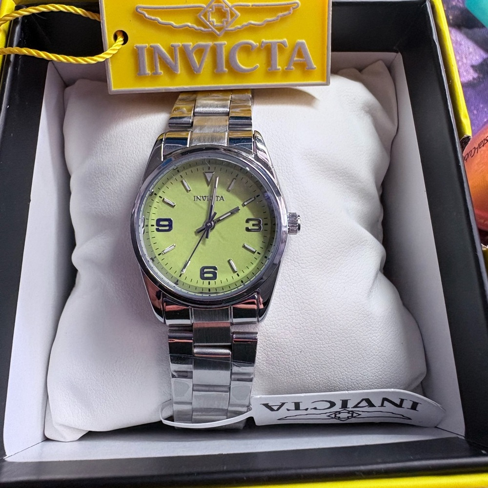 INVICTA Silver Watch with Vibrant Lime Green Dial